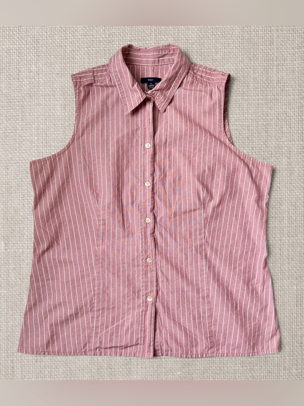 VTG GAP Y2K Sleeveless Button Up Shirt XL Pink White Stripe Cotton Coastal EUC